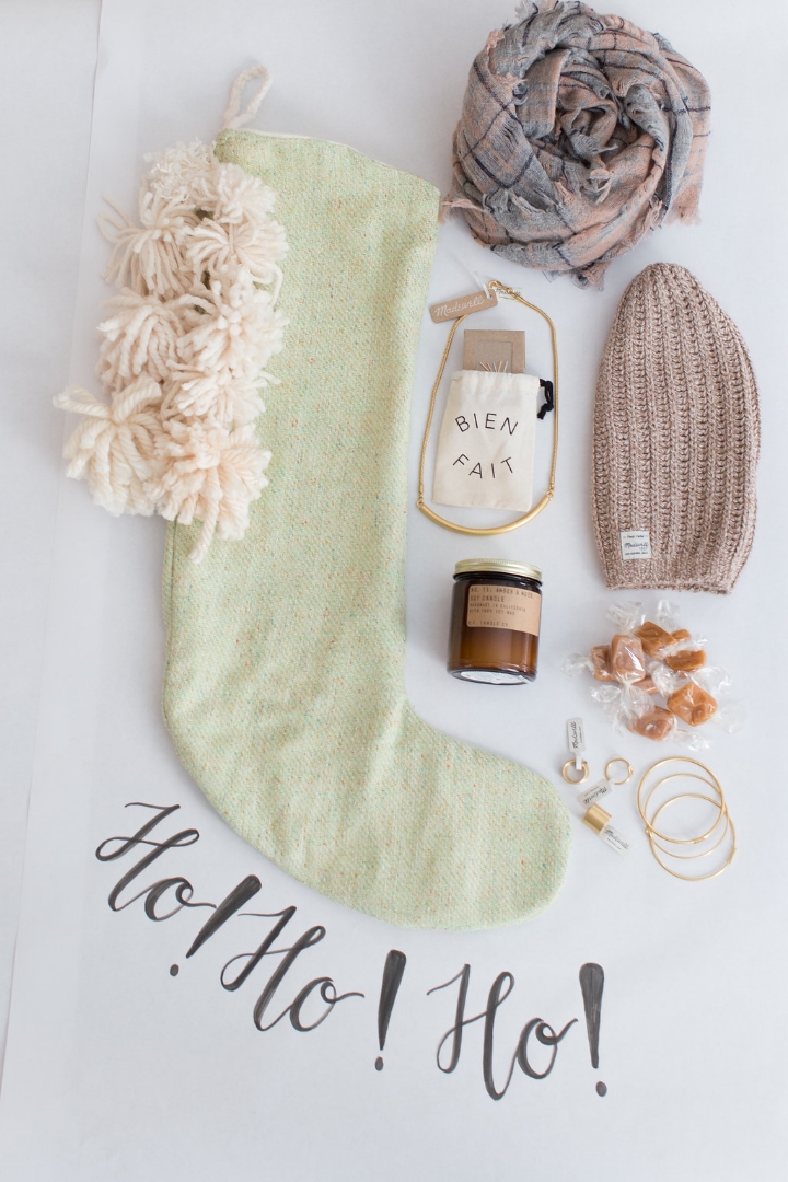 Styling by Mari Spiker, stocking by Tinsel, caramel by The Caramel Jar, and all accessories by Madewell. 