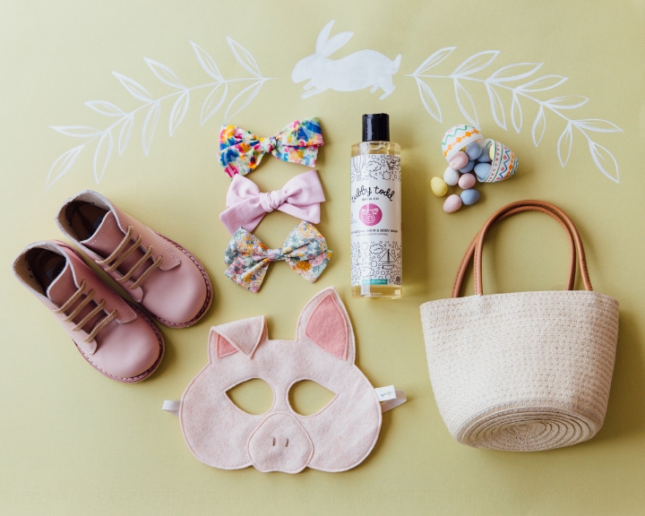 Shoes: Zimmerman Shoes , Mask: Opposite of Far, Bows: Zozu Baby , Basket/Bag: Old Navy, Bubble Bath: Tubby Todd , Calligraphy: Whitney Perdue Designs