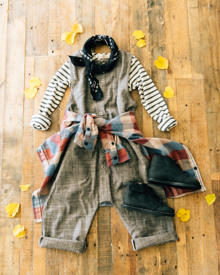 Unisex! Overalls: CarlyMegan, tee: Mabo, plaid: Zara, neck tie: stylist's own, shoes: Zimmerman 