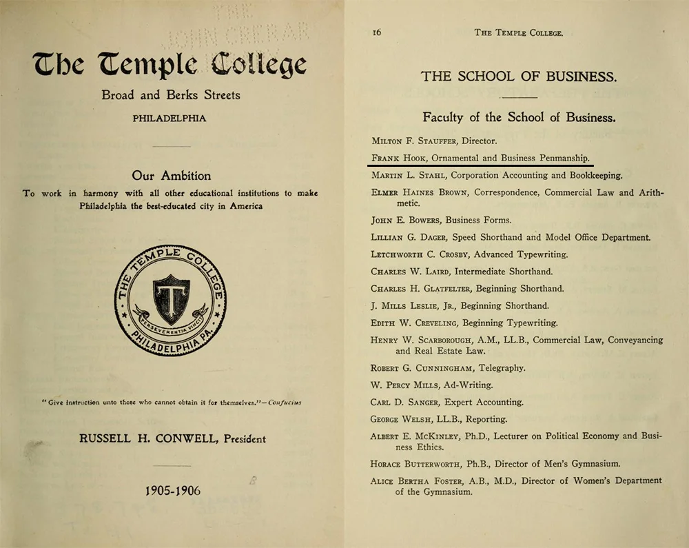 1905-06 Temple College Catalog Faculty Listing