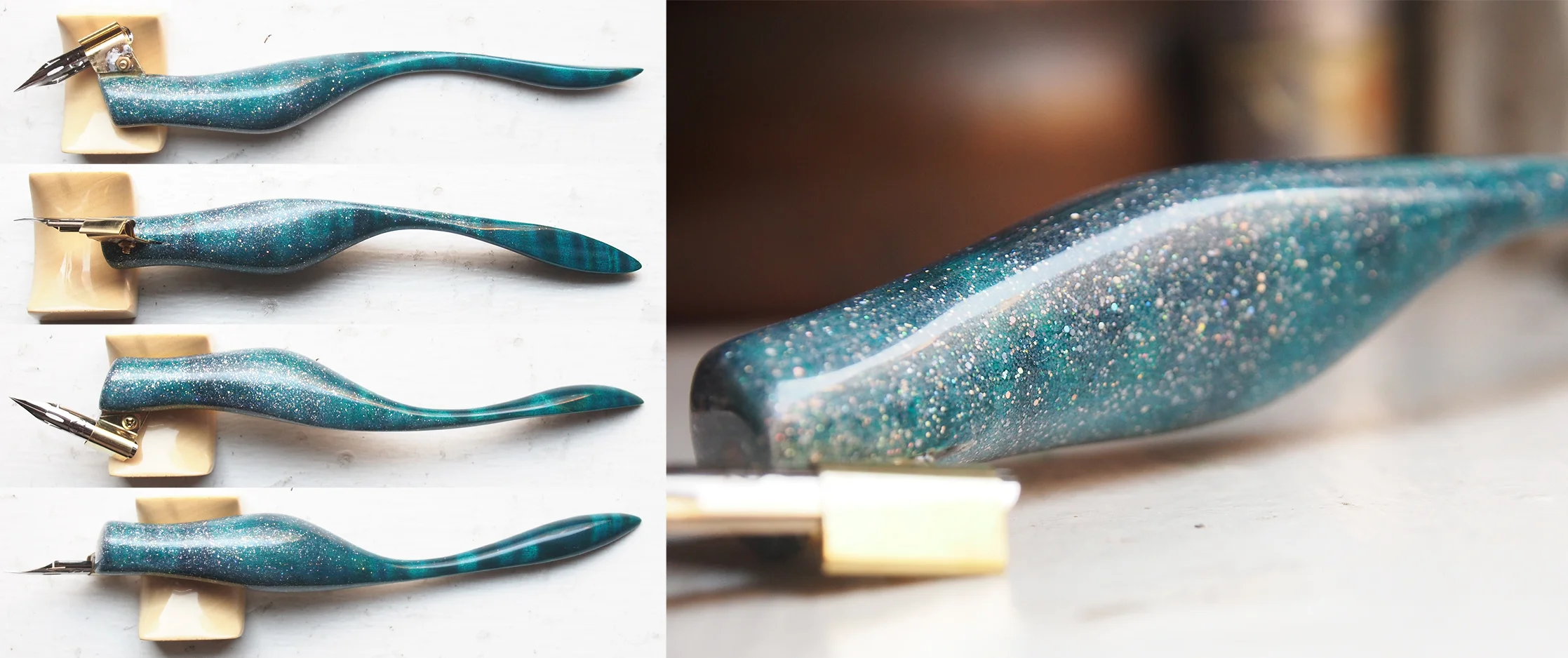 Mermaid Pen - Dyed Flame Maple with Holographic Memory Glitter