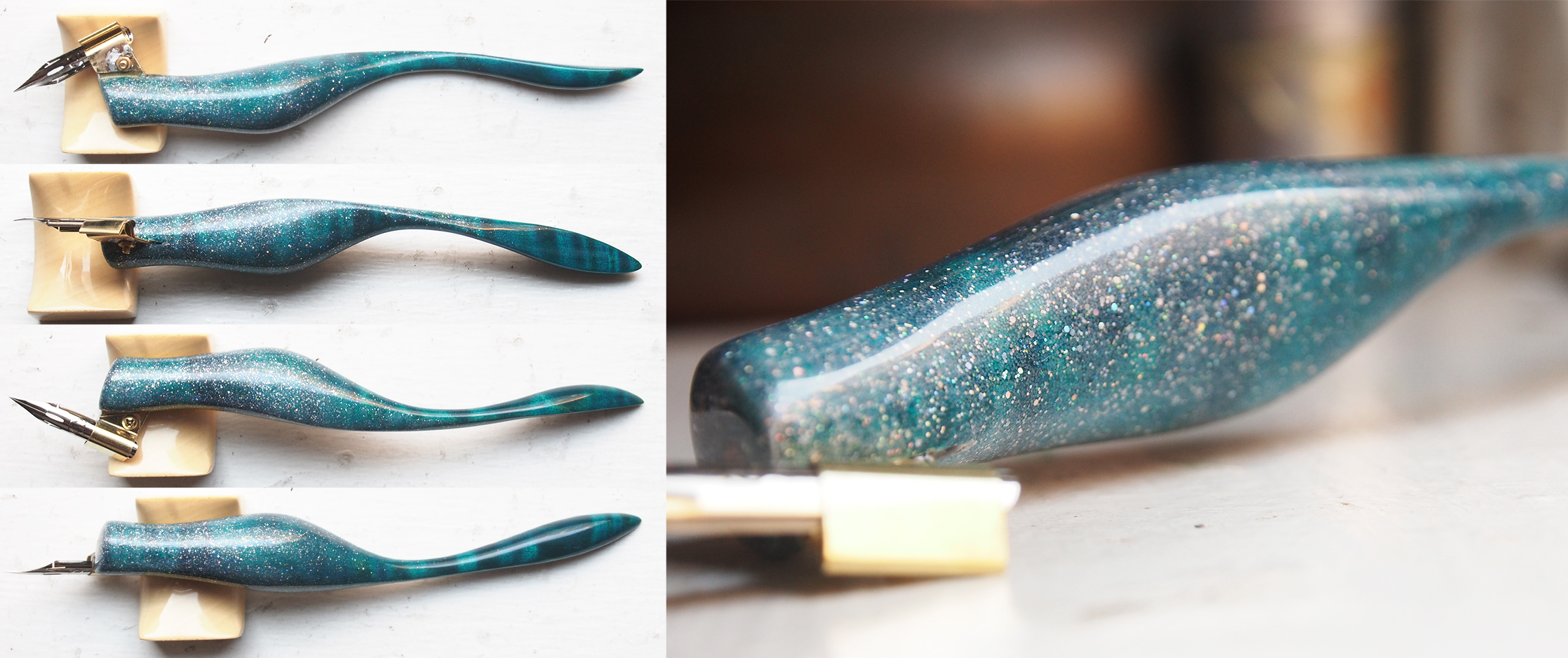 Mermaid Pen - Dyed Flame Maple with Holographic Memory Glitter