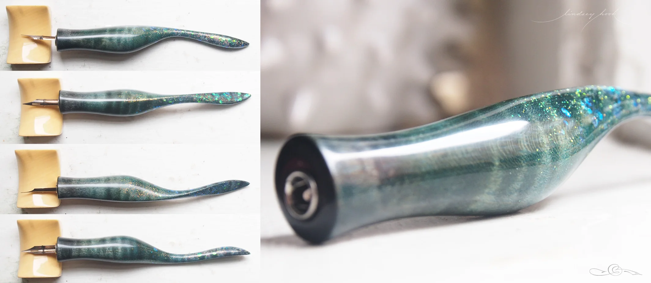 Flamed Maple Peacock Dye w/ 'Siren's Delight' and 'Fake Plastic Dream' Glitter Lefty