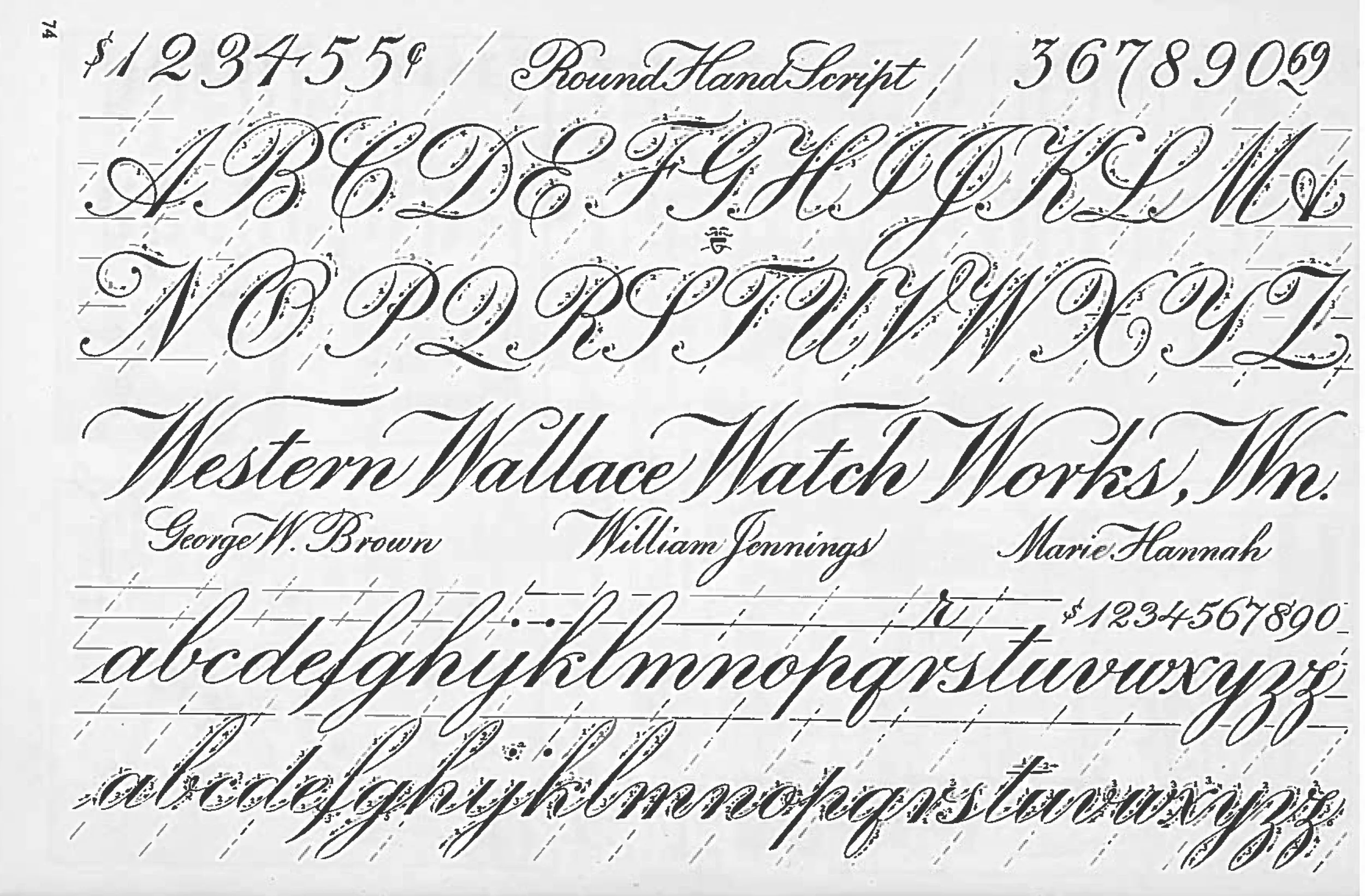 Speedball Textbook 11th edition (1937) p.74 with the full copperplate calligraphy Exemplar page and the version of the “Round Hand Script” title from the Letterform Archive paste-up that wasn’t in prior editions. This image care of visible.org