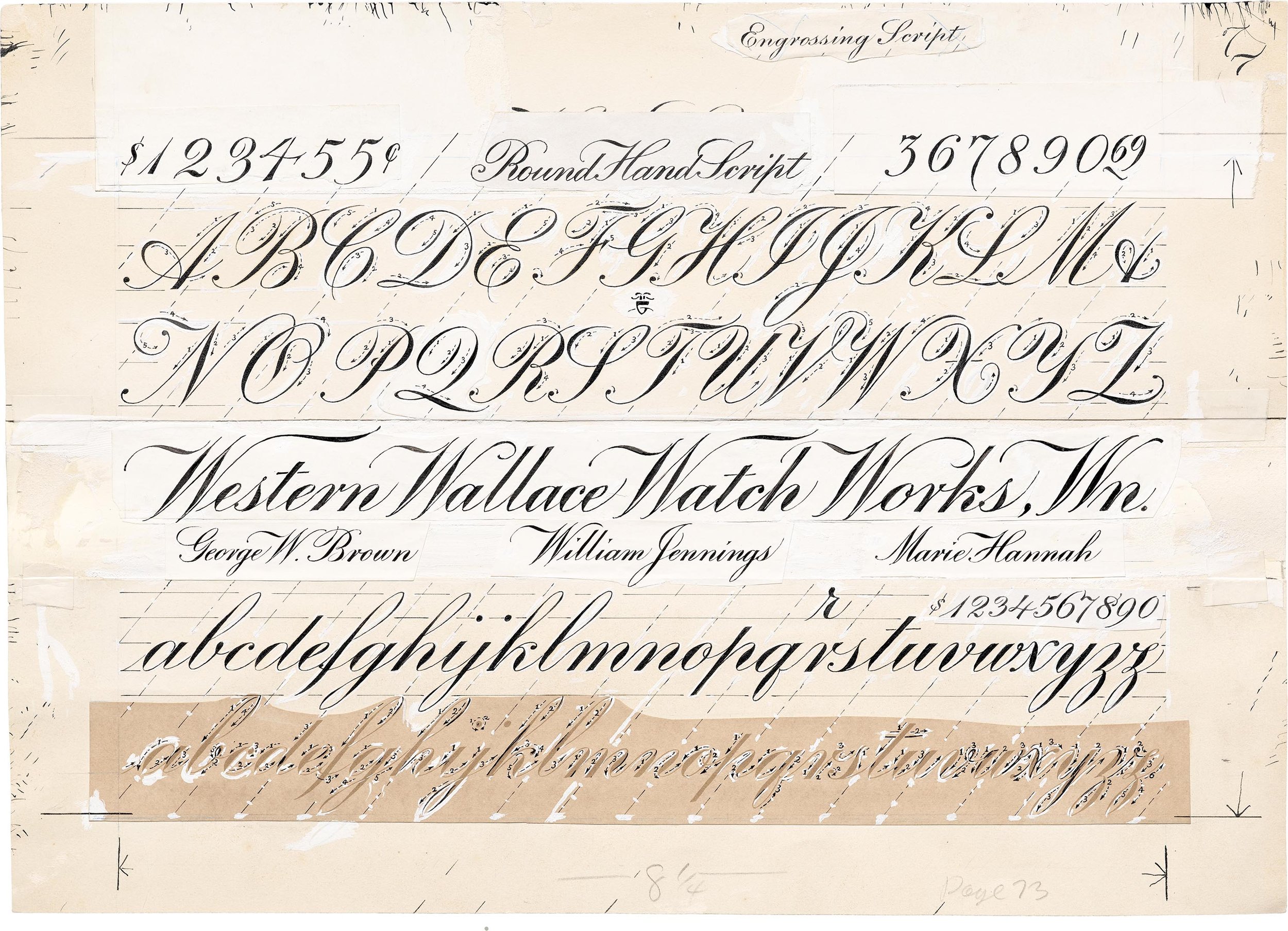 Ross F George paste-up for the Speedball Textbook Round Hand Script (copperplate calligraphy)Exemplar from the Letterform Archive, © The George Family