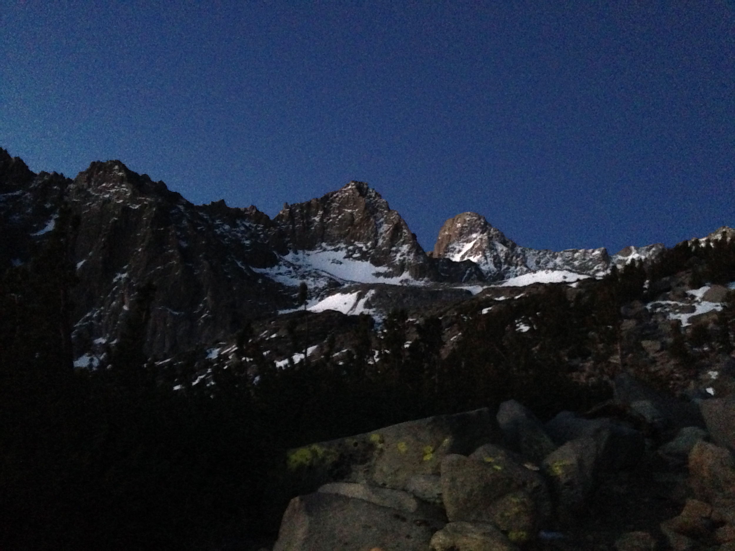 mt sill visible in the upper right of the image. the swiss arete is the left hand skyline.