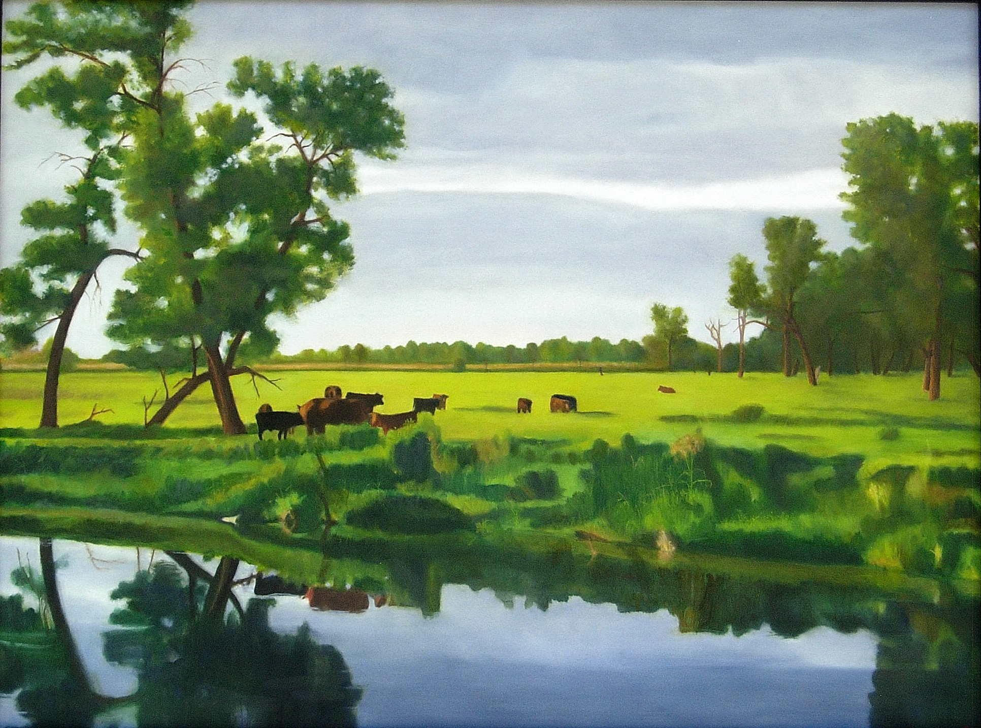 Summer Evening on the James River (South Dakota) - oil on wood panel