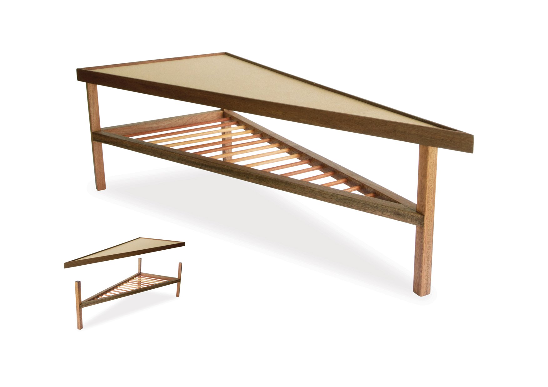  REVERSIBLE SIDE TABLE // Layered cork / Pine wood core / Meranti wood trim and base 