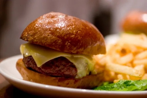 Nopa's grass-fed hamburger.
