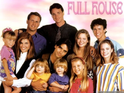 The cast of the original Full House, which aired from 1987 to 1995. Bob Sagat, John Stamos and Dave Coulier were the three main male characters.