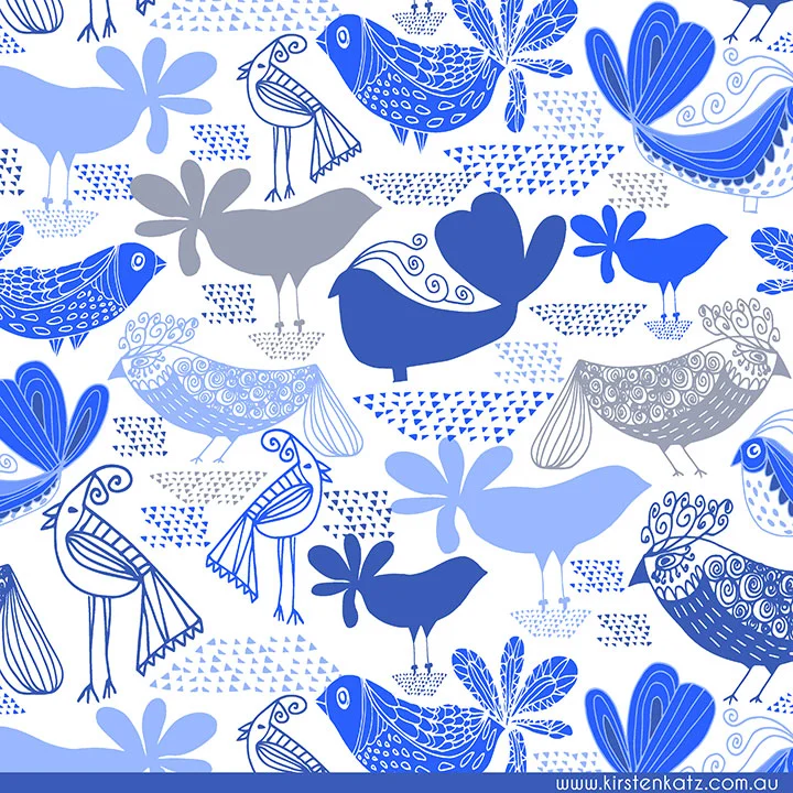 Blue Bird Surface Pattern Design