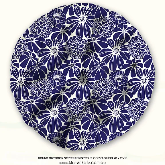Large throw outdoor picnic cushion with screen printed floral pattern