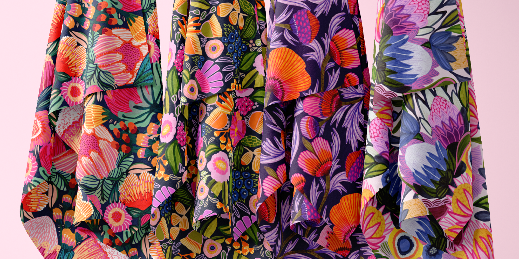 Modern floral fabrics designs by Australian artist and textile designer Kirsten Katz