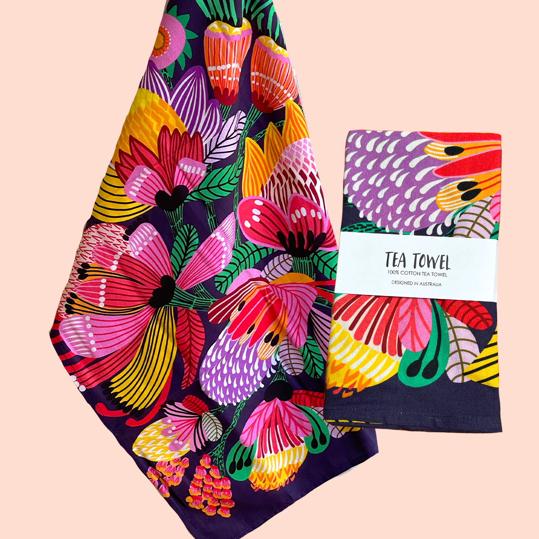 Blue Banksia Tea Towel Australian Designer — Kirsten Katz