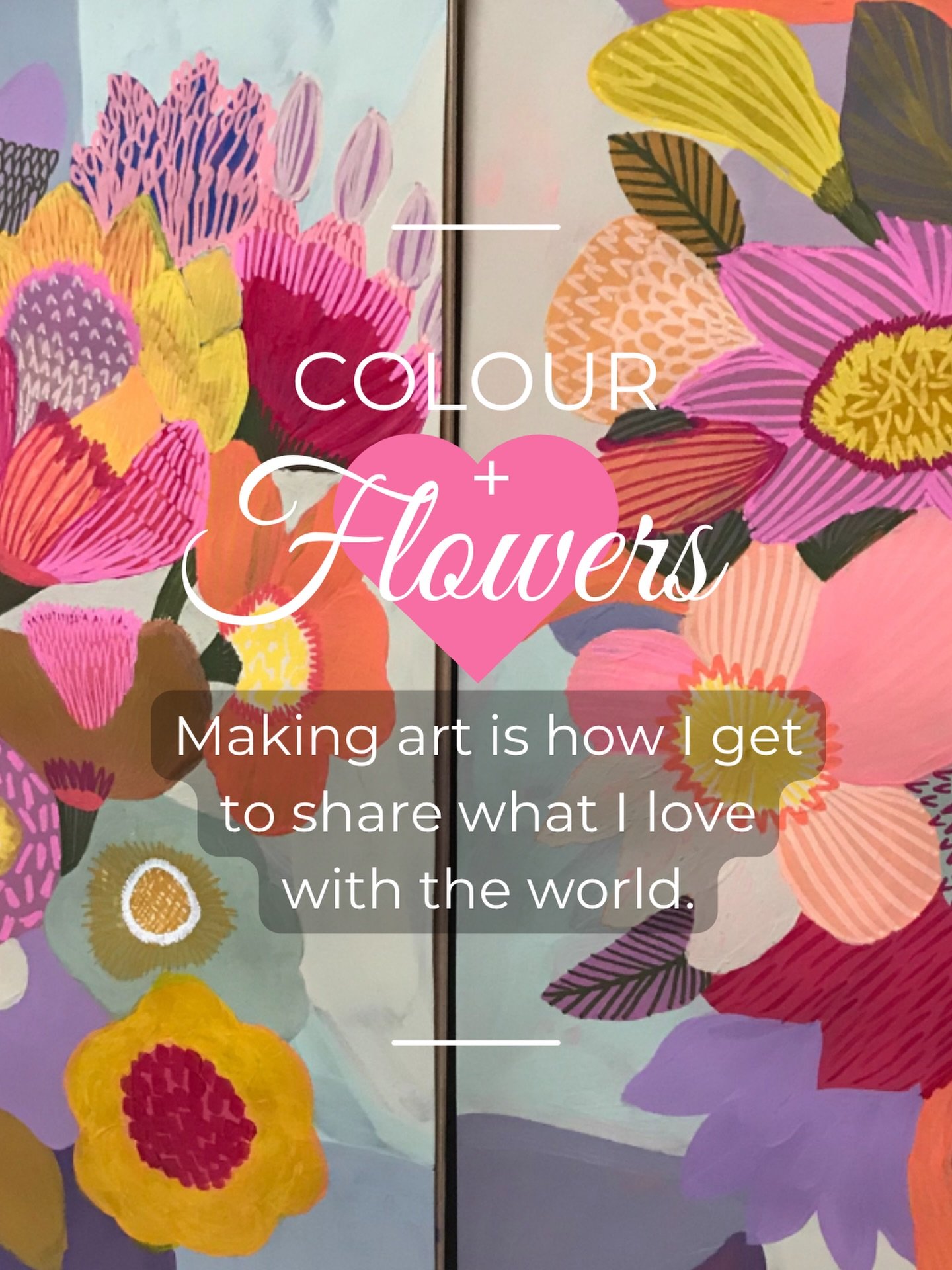 Colour and flowers. That&rsquo;s pretty much the whole story.
Every piece starts as a painting in my studio &mdash; printed on archival paper and signed by me before it leaves. Not mass-produced, not AI.
Golden Bunch and Big Blooms, both available as