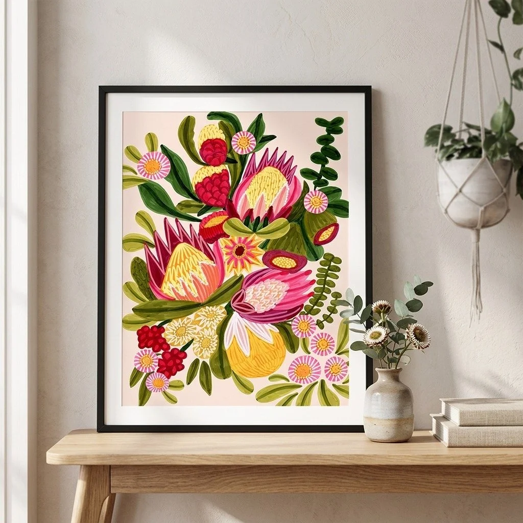 Ever stood in front of a bunch of native flowers and just wanted to capture exactly that color combination before it faded?

That's usually where these start. Every piece in this range began as a hand-painted original &mdash; acrylic, gouache, whatev