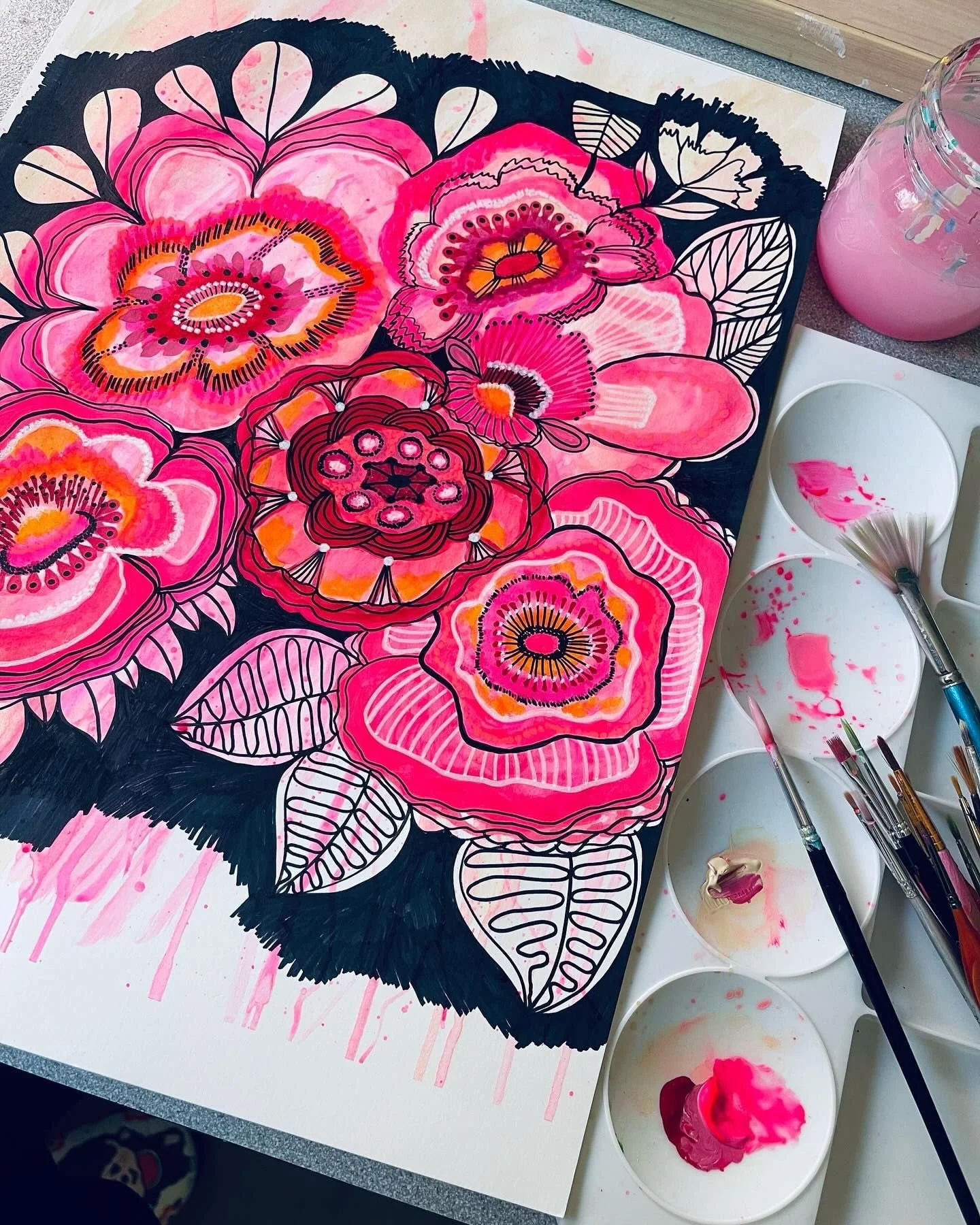 Continuing on with pink today
> Fun Fact<
Pink is colour that is one of my go to colours when I paint and a colour that is in my textile designs but it is a colour that appears the least in my wardrobe.

I have been full steam ahead designing l