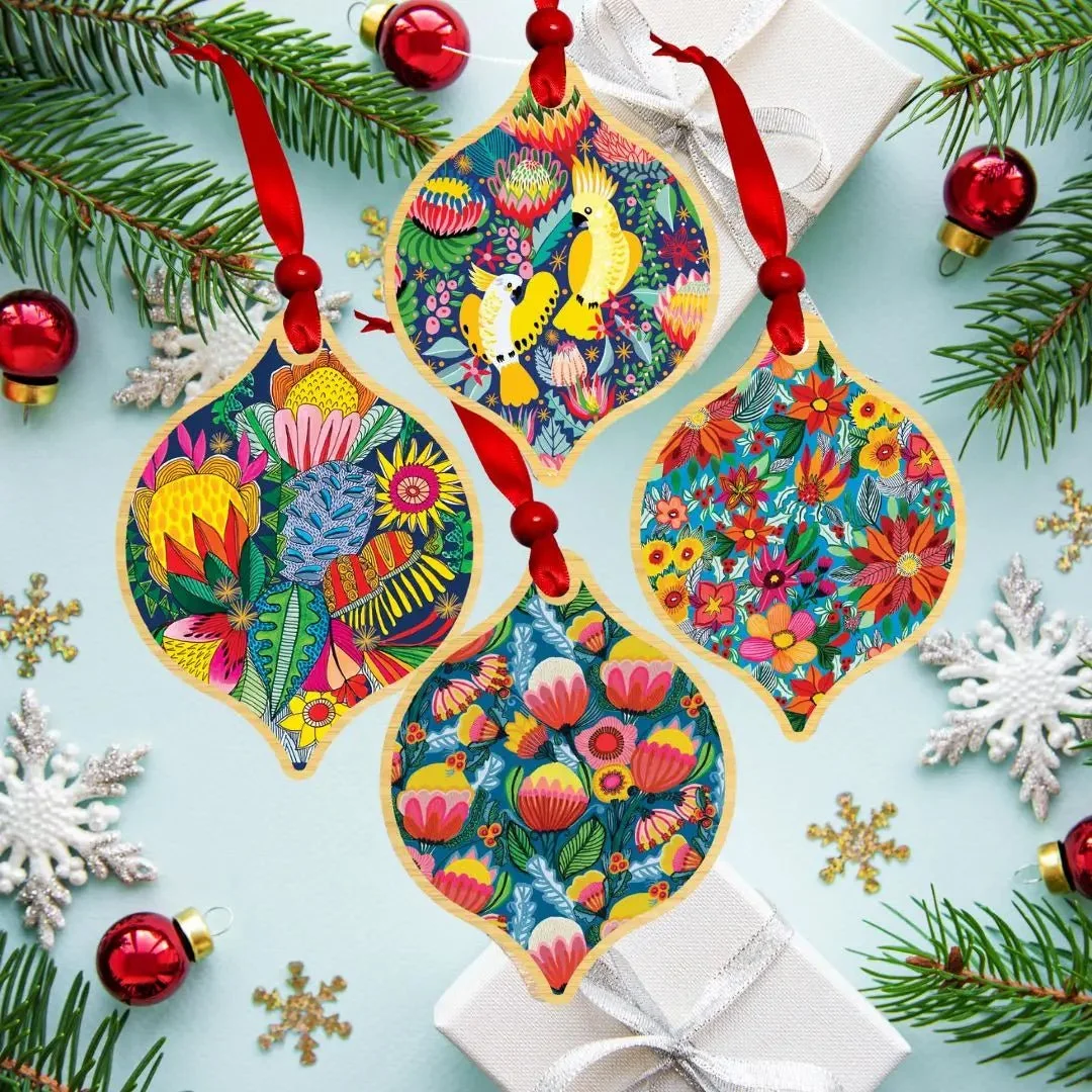 Your Christmas tree, but make it Australian. 🎄

Cockatoos and proteas on one set, plus my newest baubles: Pastel Flora, Bush Beauties, Flower Power, Radiant Spring and Sugarplum. Swipe through and pick your favourite.

They're wooden, made from Aust
