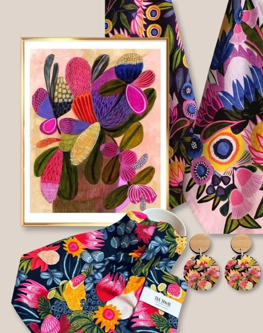 Kirsten Katz Australian artist modern wall art print, tea towels and designer earrings