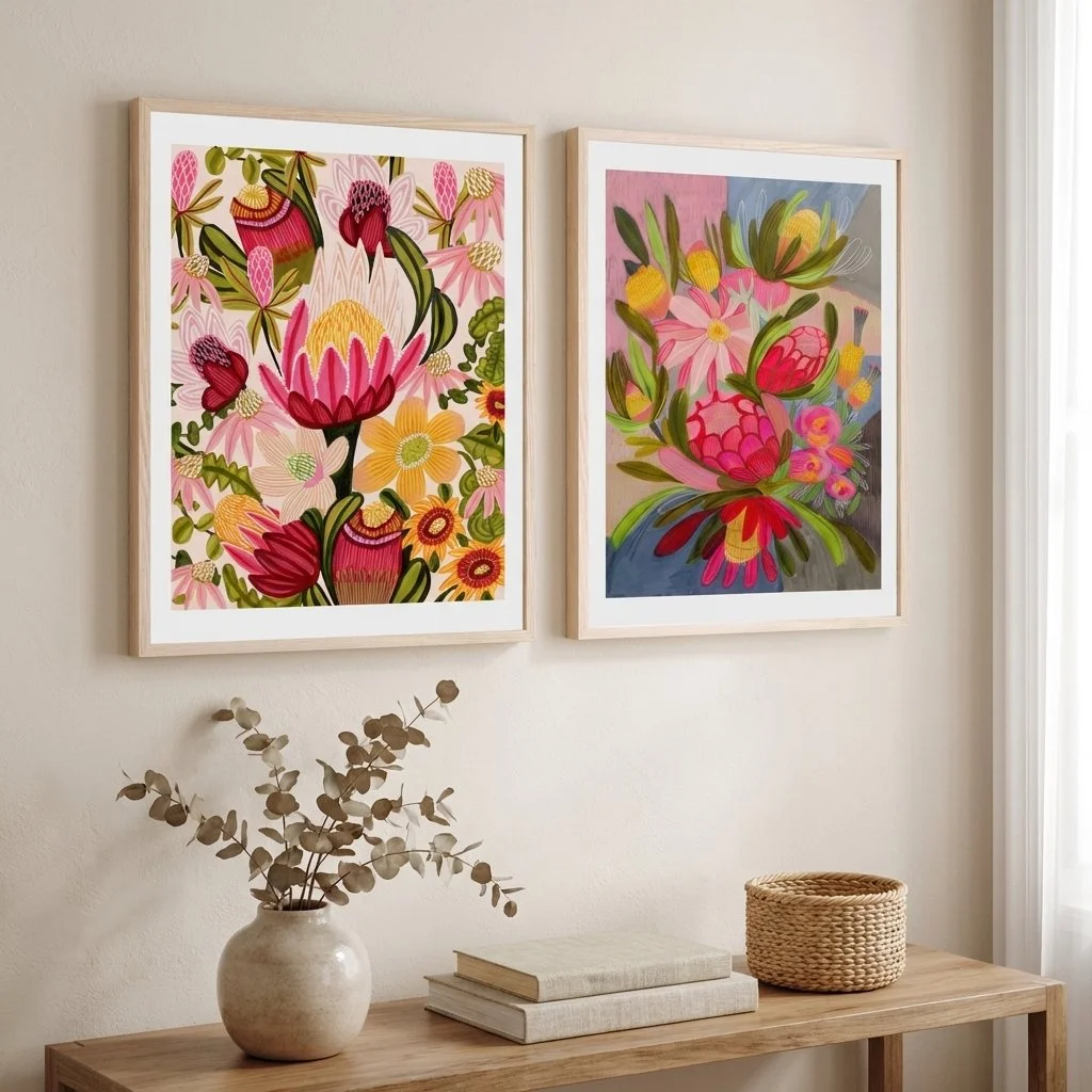 Two Botanical wall art prints by Australian artist Kirsten Katz