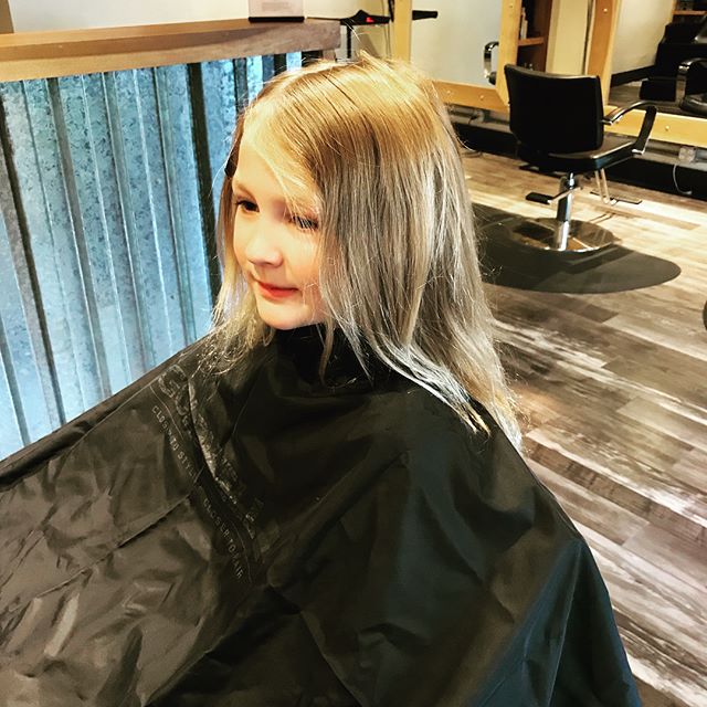 From blushing blonde to purple rockstar! Had fun with this cutie of a 5yr old.