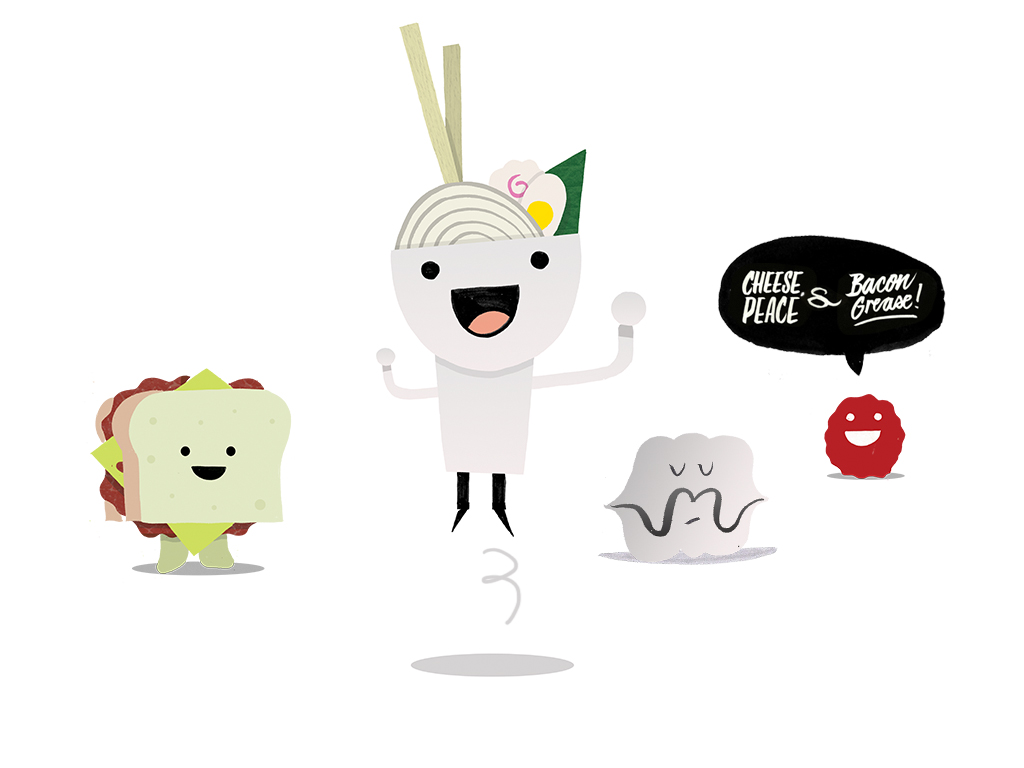 Character design (Reuben sandwich, Ramen, Oysters and Meatball)