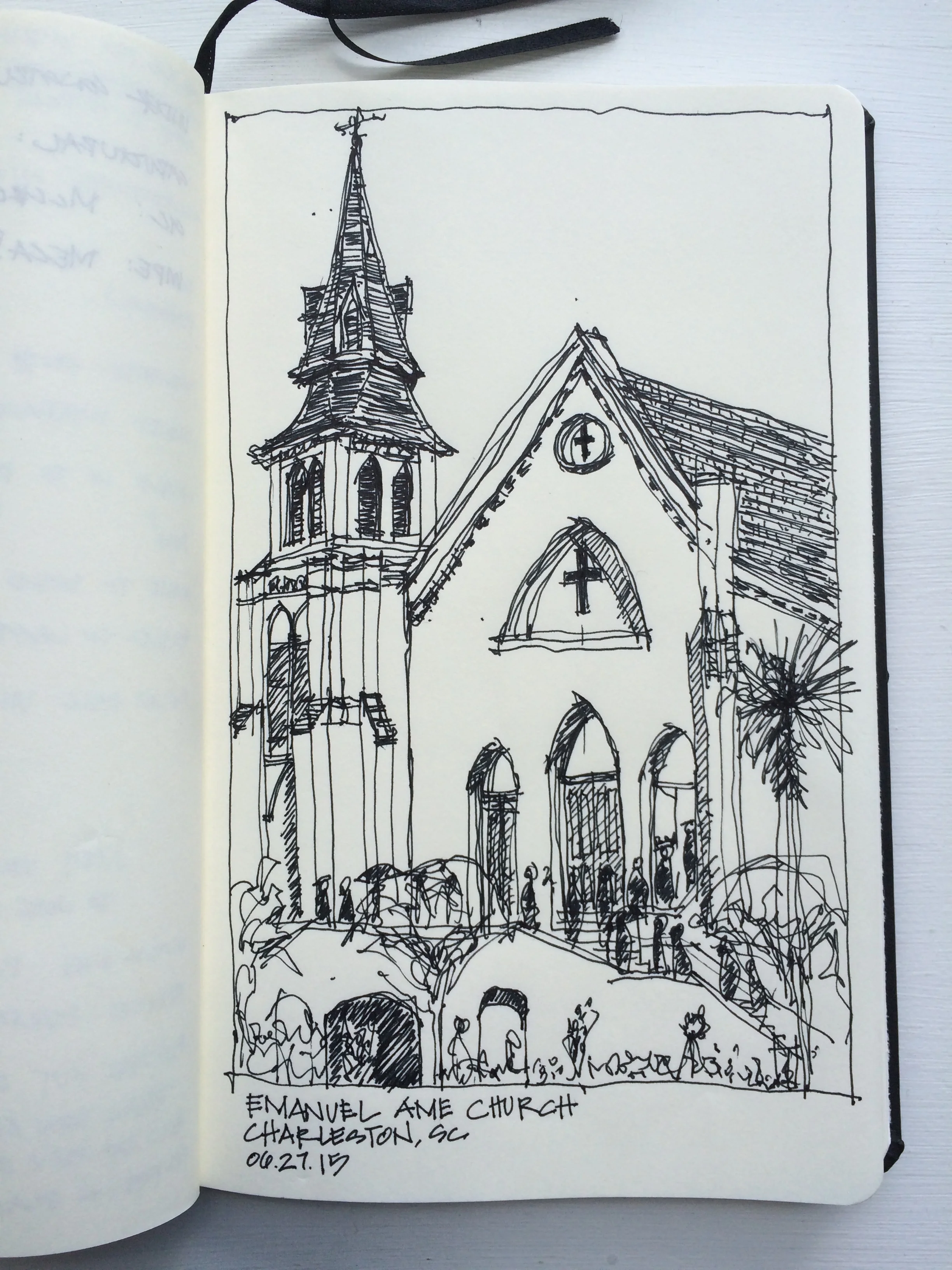 Sketching the Emanuel AME Church in Charleston, SC was a reflective way to acknowledge the dark happenings of our city and pay respect. 