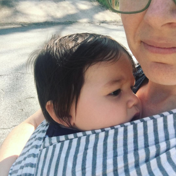 Eleven months old on a walk.