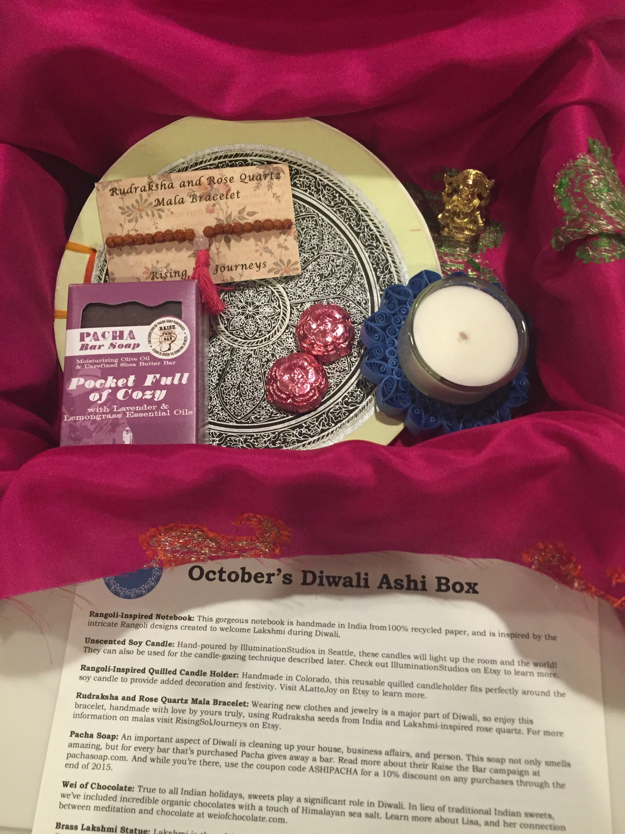 Here is a picture of the beautiful box with all of it's contents. I felt like I was opening a surprise birthday present. The smell of the box was delicious before I even opened it. 