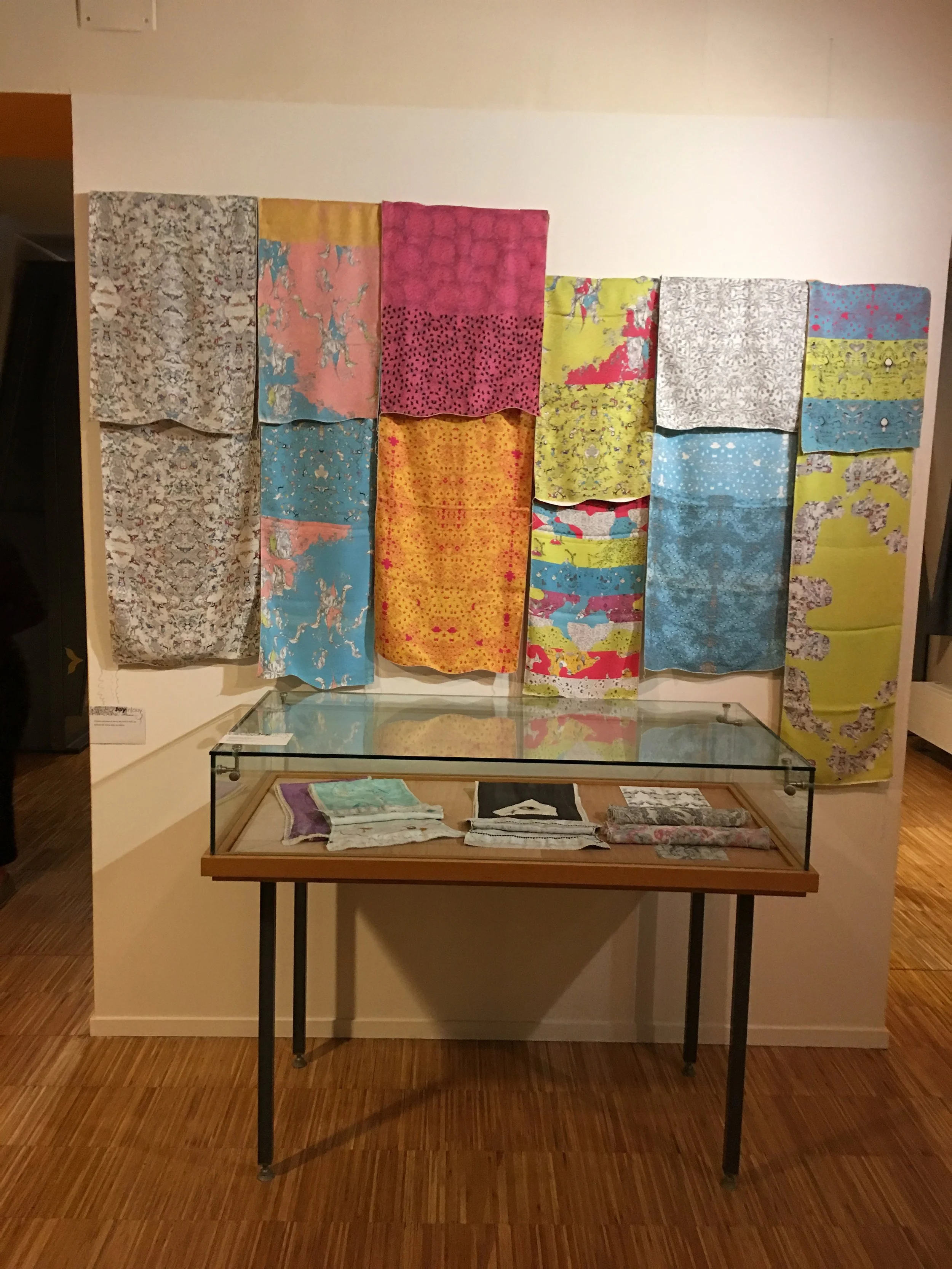 each scarf starts with my original artwork, I printed the fabric and then made each scarf. In the case are the hand painted scarves.