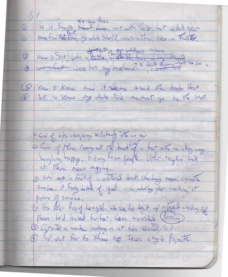 Longhand outline/veeeeery rough script.