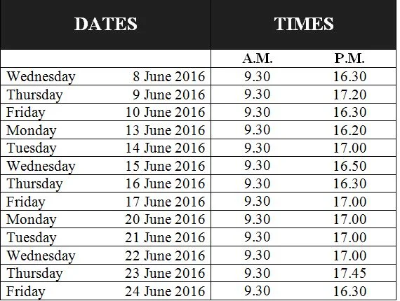 Bus Timetable for duration of State Examination 
