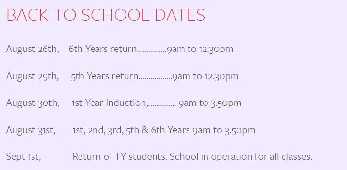 Back to School Dates