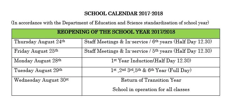 School Calendar 2017-2018