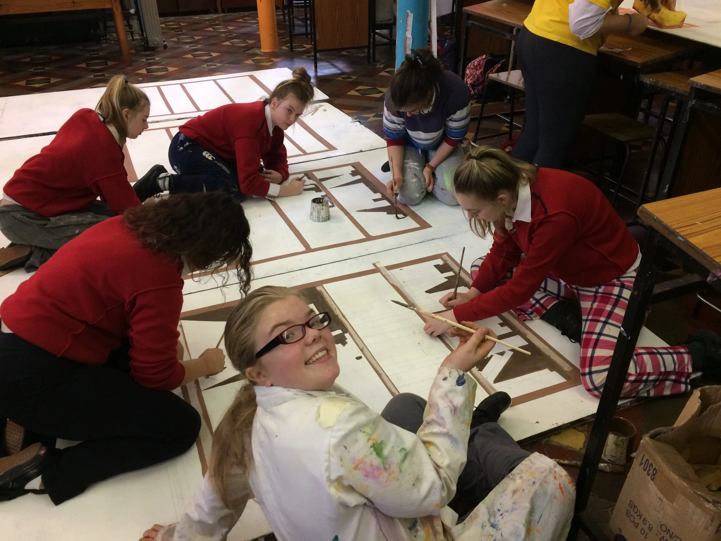 Art Students prepare stage sets for "My Fair Lady"