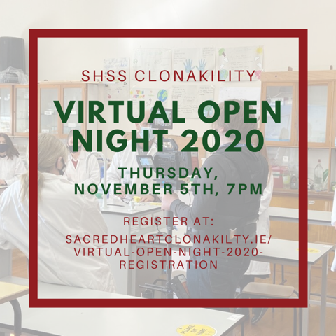 Thursday 5th of November is Open Night for incoming first Year Students 2021 