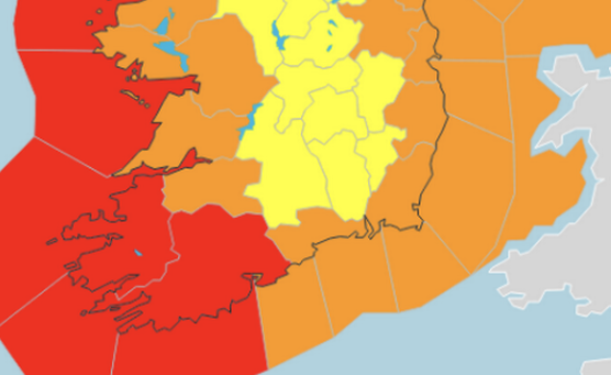 Met Eireann isues a Status Red Warning.  Dept. of Education advises schools covered by the Red and Orange warning not to open on December 7th.