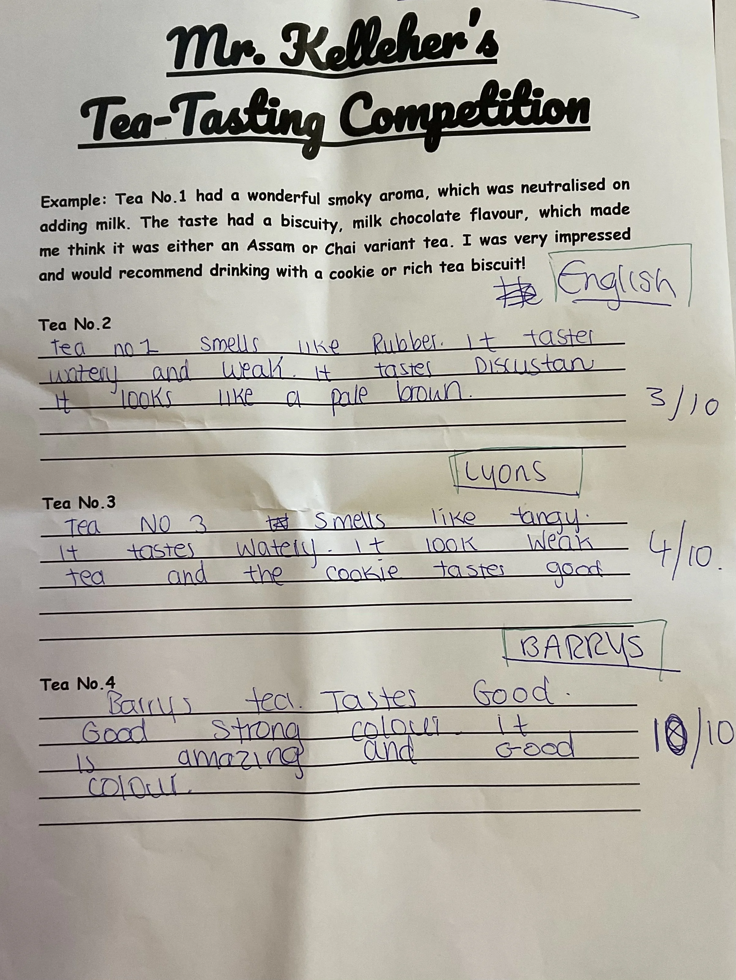 Tea tasting in 2nd Year