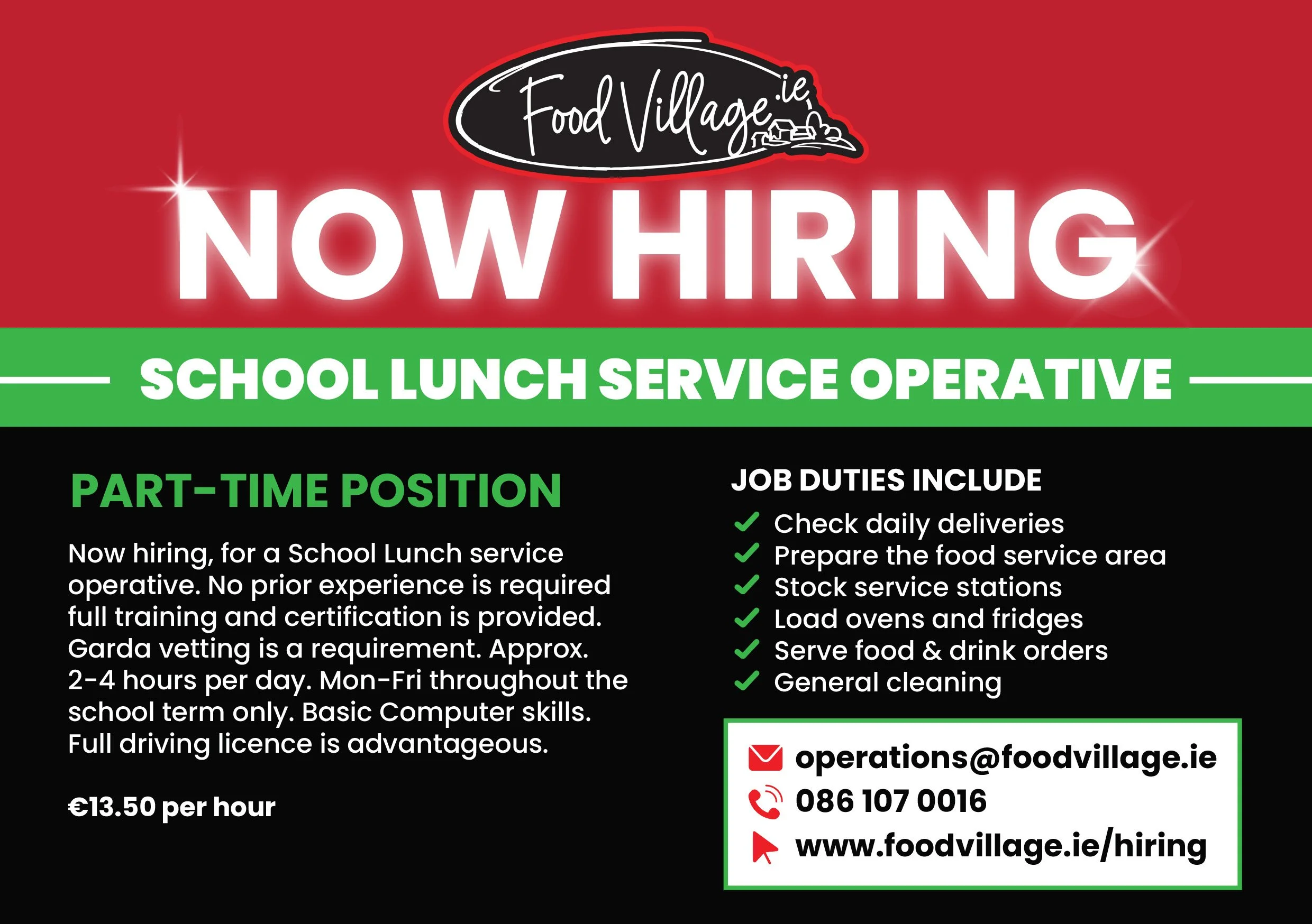Job opportunity with the “Food Village” at Sacred Heart