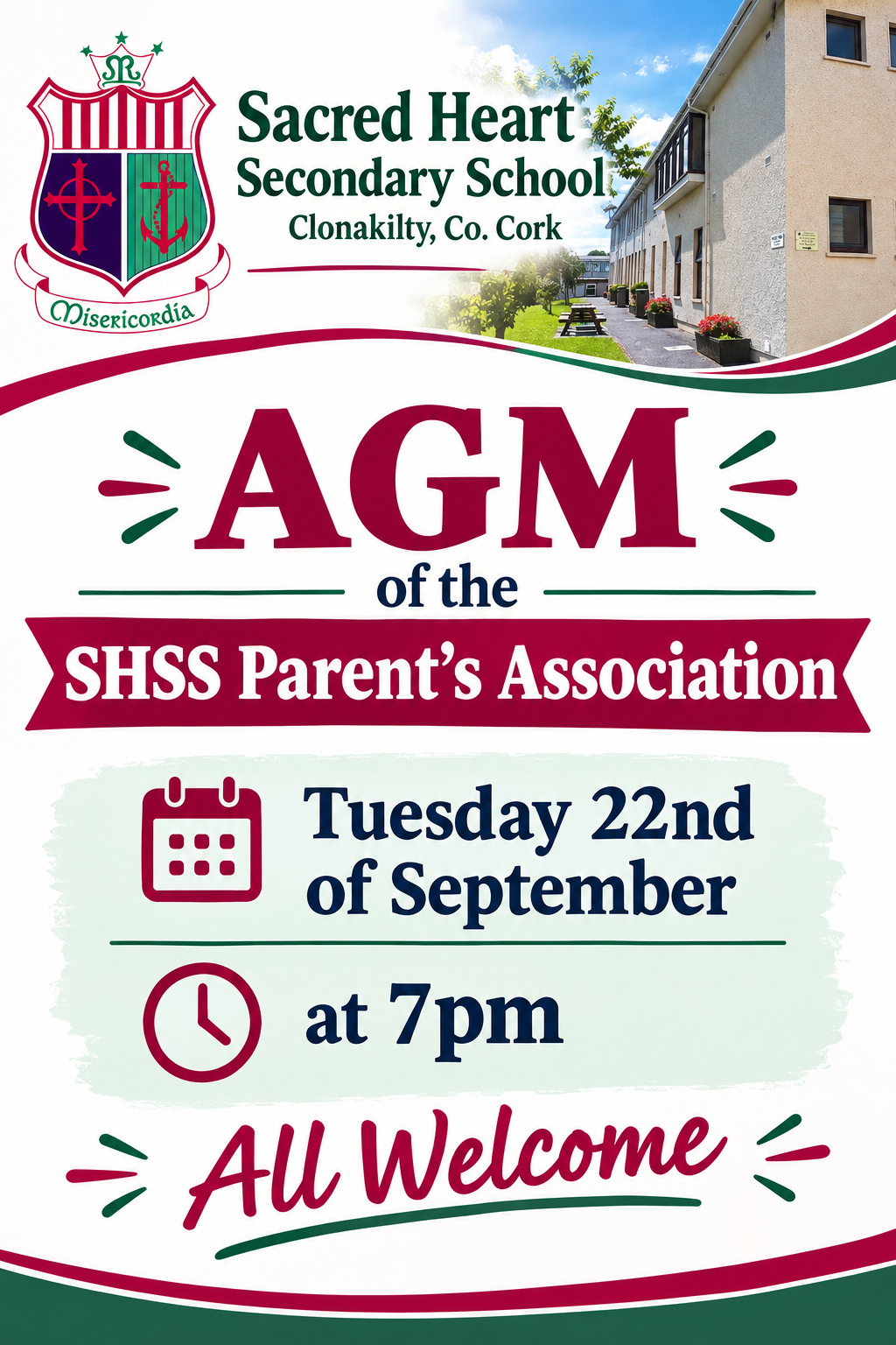 Parents’ Association AGM. Tuesday 22nd of September at 7pm.