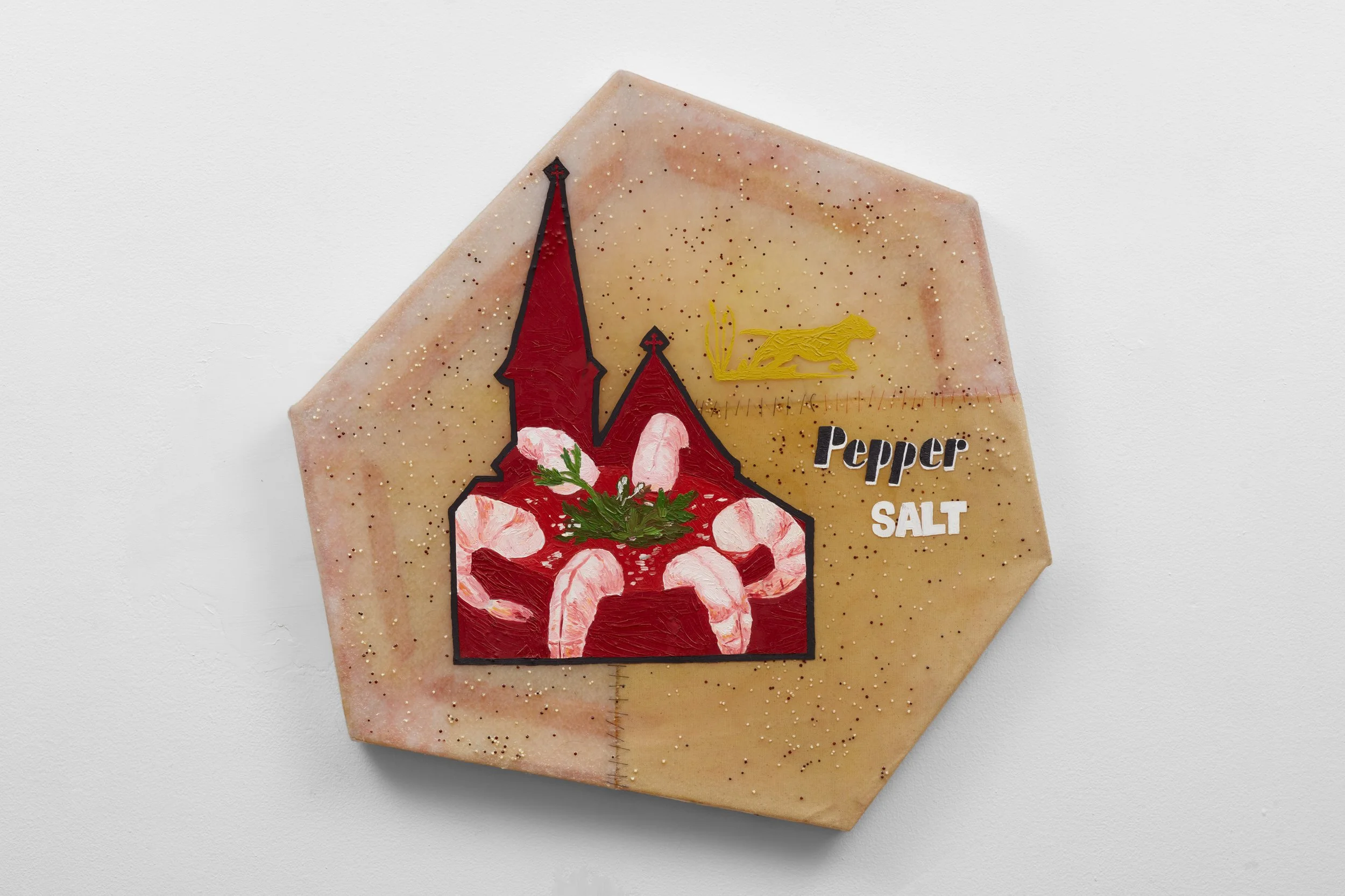   Wilkes-Barre, Pennsylvania,  oil, epoxy resin, hand-stitched felt and canvas, quinoa, approx. 20 x 20 in., 2016 