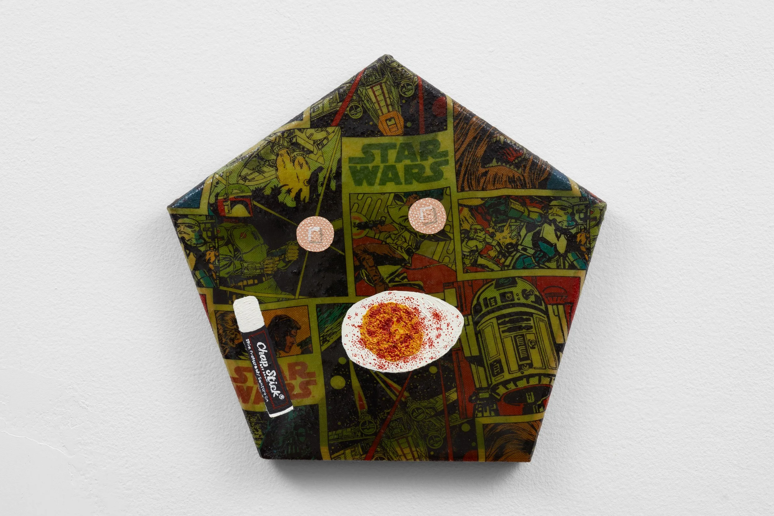   Shut Up Mom &nbsp;(1), oil, epoxy resin, found fabric, approx. 10 x 10 in., 2016 