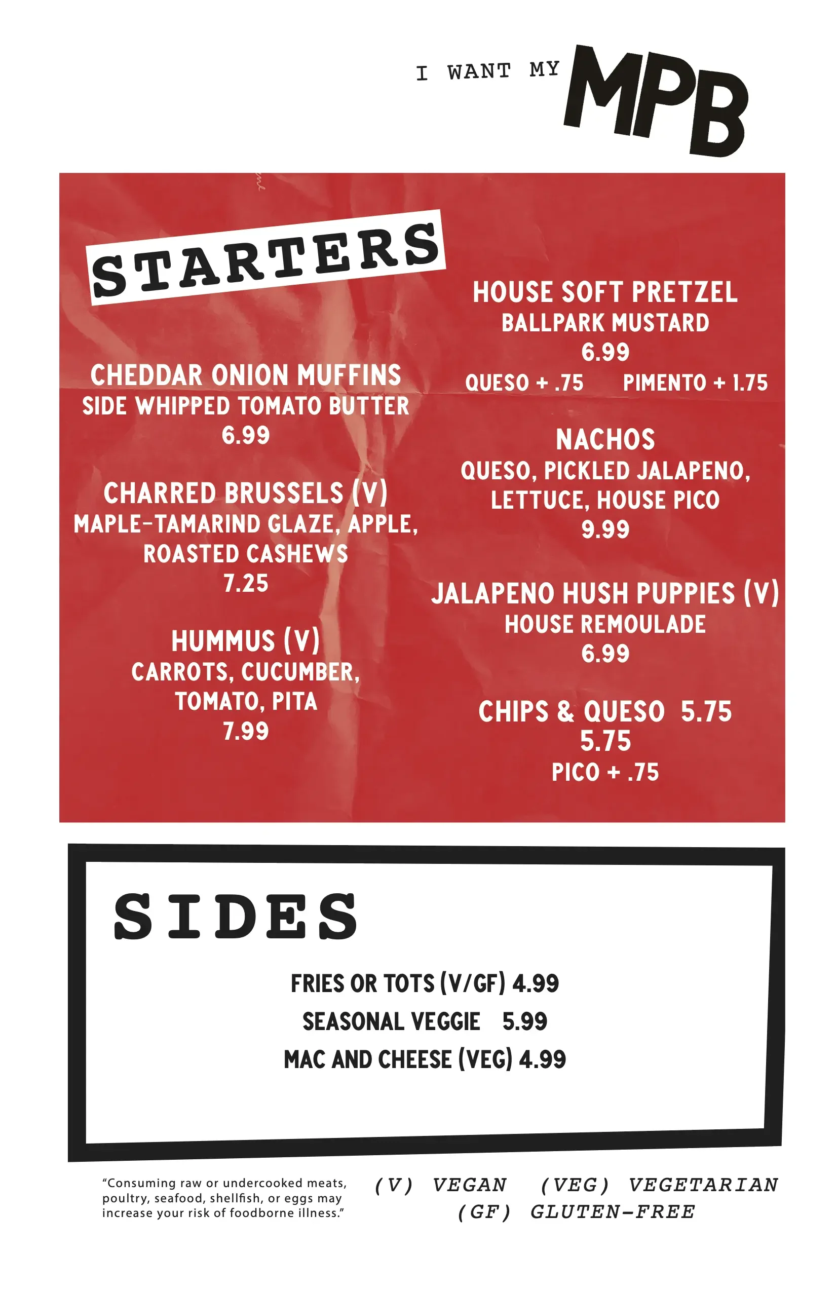 My Parents' Basement - Starters Sides Menu.webp