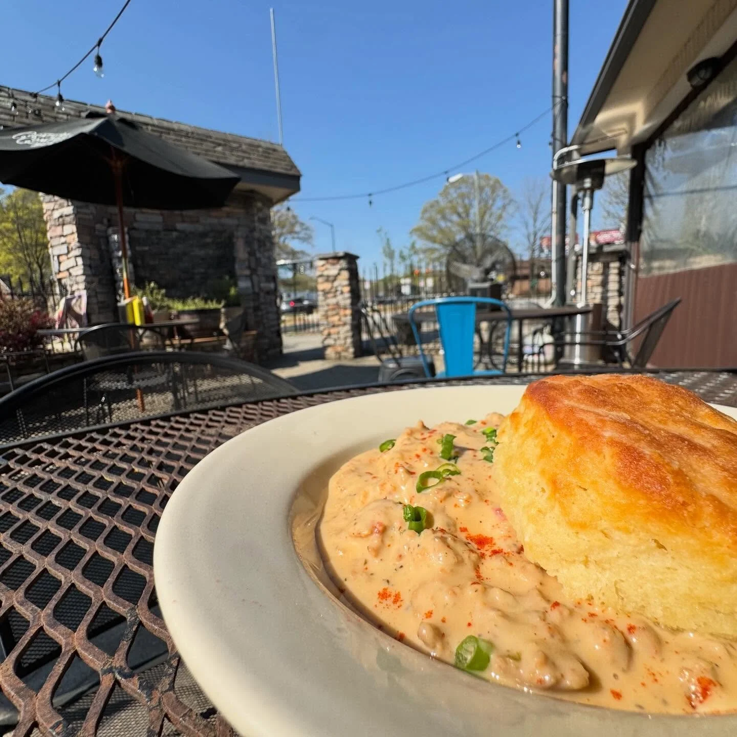 Biscuits &amp; Gravy! Patio weather! All at your friendly neighborhood comic book bar! #brunchatl #atlantabrunch