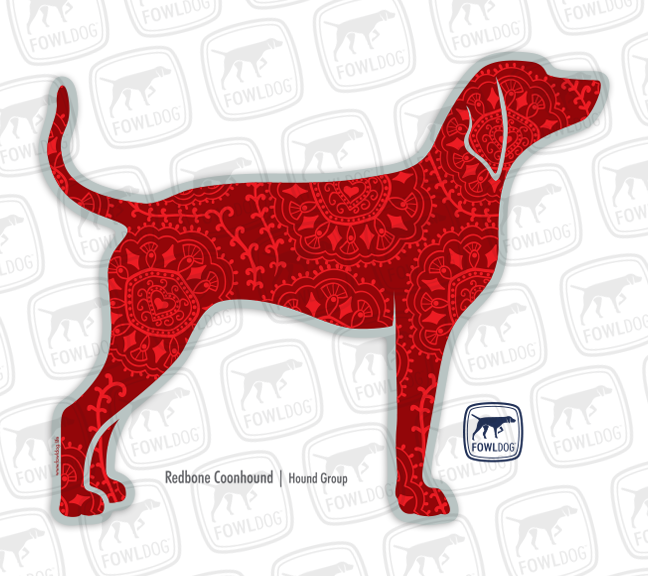 redbone sticker car window decal pattern red paisley grey fowl dog coonhound