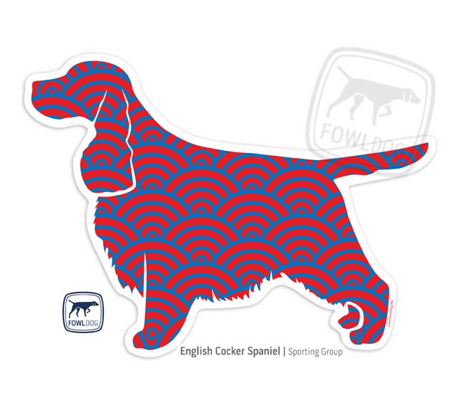 English cocker tailed car decal sticker window red blue purple pattern dog breed