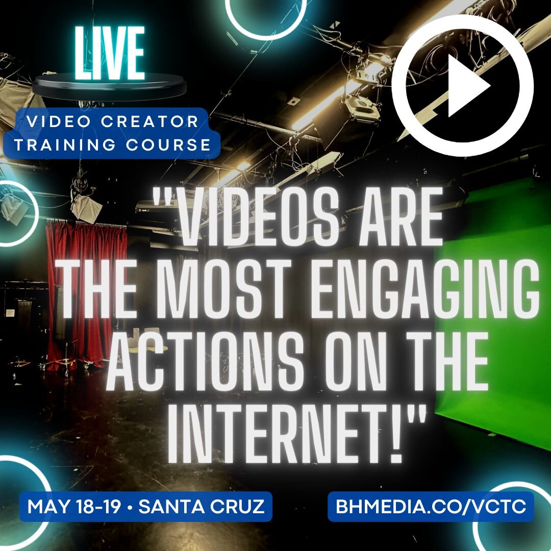 DYK &quot;Videos are the most engaging actions on the internet!&quot;
-------- 
Learn video production live and hands-on in this experiential course May 18-19 in Santa Cruz.
✅  Build confidence on camera
✅  Develop your authority online
✅  Get cretei