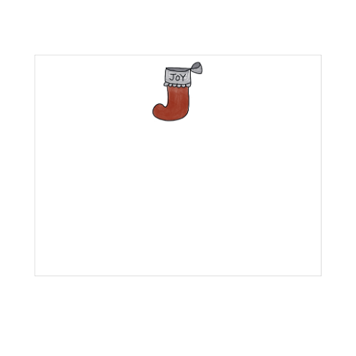 Joy Stocking illustration note card designed by Viola and Beatrice Stationers
