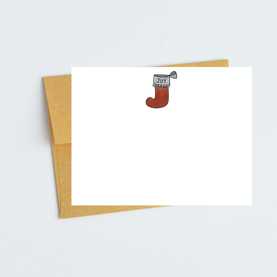 Joy Stocking illustration note card designed by Viola and Beatrice Stationers
