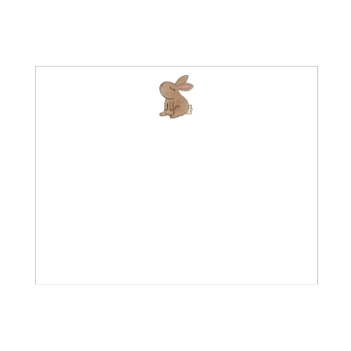 Illustrated brown bunny note card with a round seated cottontail and soft pink ears on a clean white background, designed by Viola and Beatrice Stationers